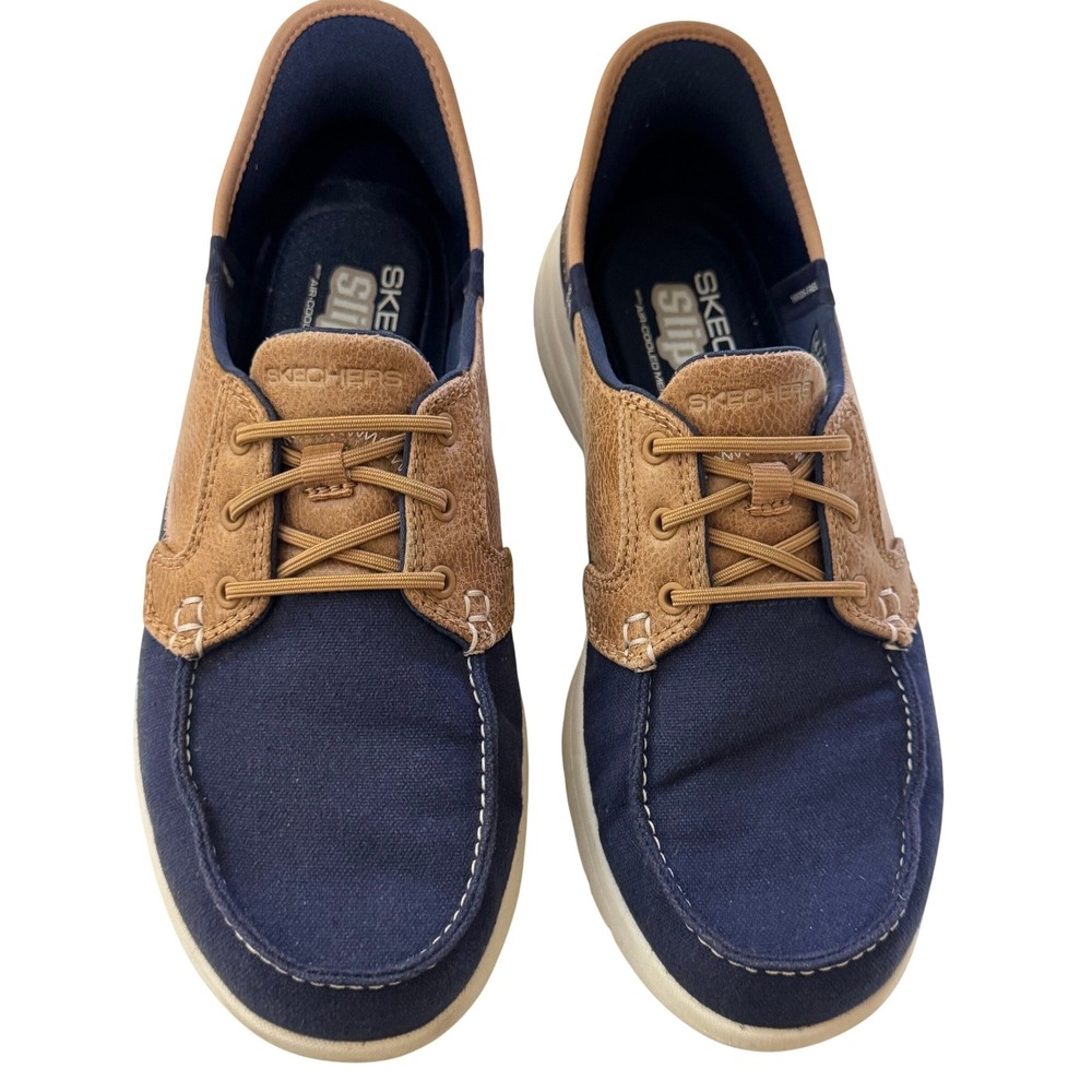 Skechers Slip-ins On-The-GO Flex Palmilla Women 8 Navy‎ Tan Excellent Boat Shoe